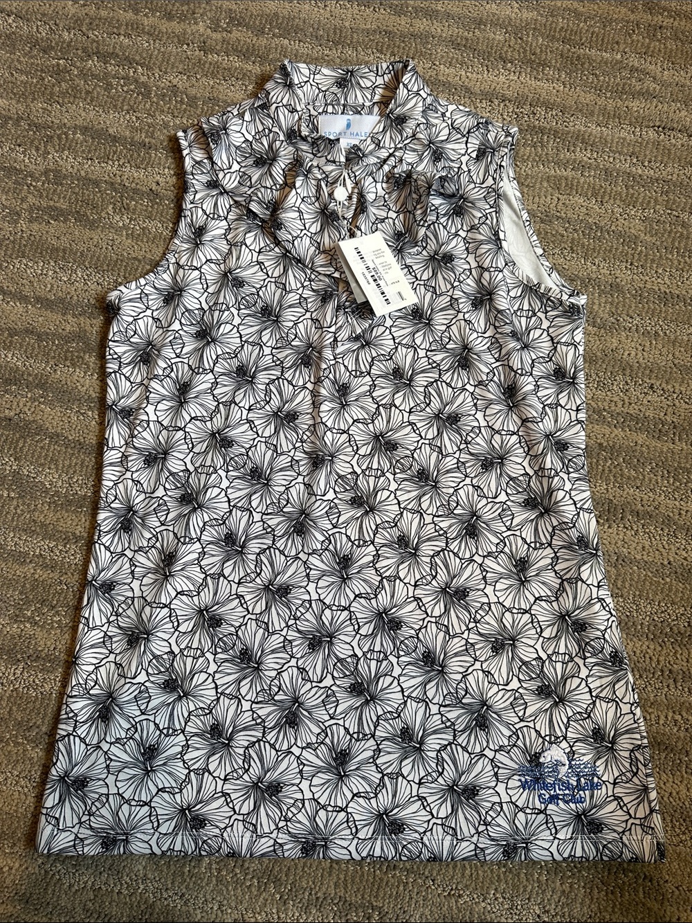 Sport Haley Black & White Floral Sleeveless Golf Polo